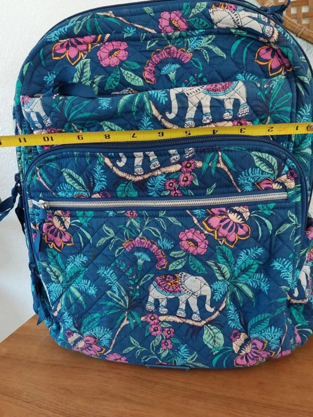 RARE Vera Bradley Small Backpack in the Kerala Elephants pattern blue quilted ex